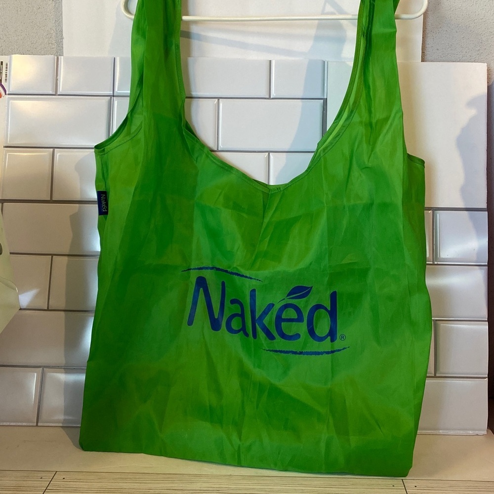 New Naked Brand Reusable Foldable Shopping Bag Tote Nylon Lime Green Blue Logo